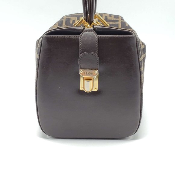 AUTH FENDI ZUCCA BROWN CANVAS LEATHER HAND BAG - Picture 5 of 16